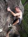 Amazing what camera angles can do. Gubby pulls onto the slab above 'The Bilge', V4